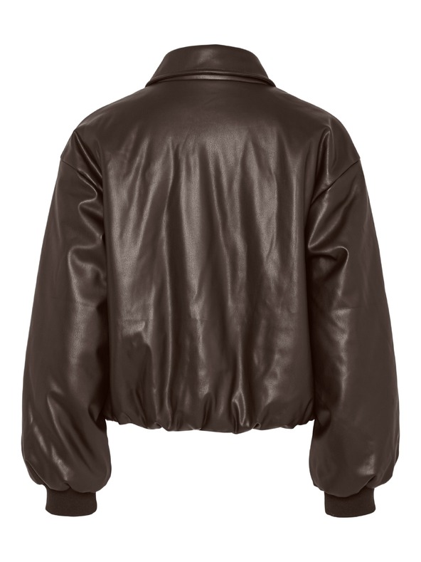 Pieces Tmavohnedá koženková bunda bomber LARA