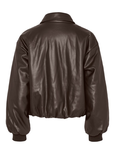 Pieces Tmavohnedá koženková bunda bomber LARA