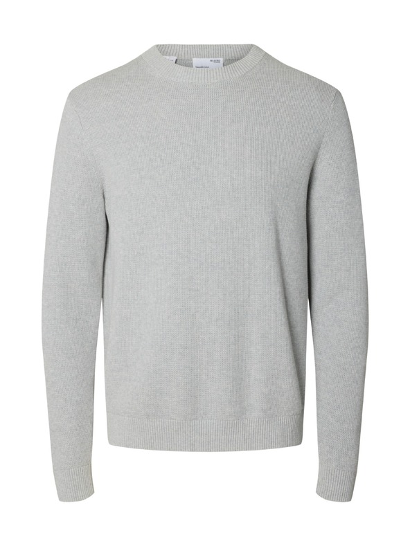 SELECTED Pánsky štruktúrovaný sveter light grey