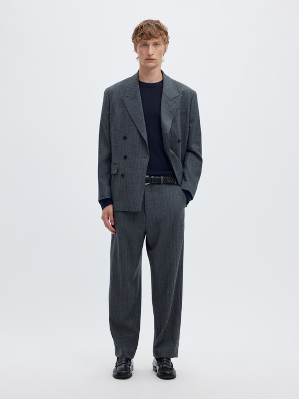 SELECTED Pánsky merino sveter navy blazer