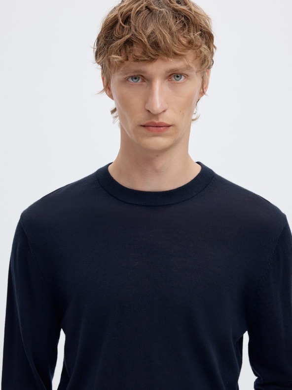 SELECTED Pánsky merino sveter navy blazer