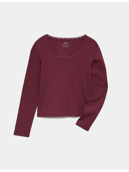 Marks & Spencer Top s čipkovým lemom a vysokým podielom bavlny (6–16 rokov) Marks & Spencer červená