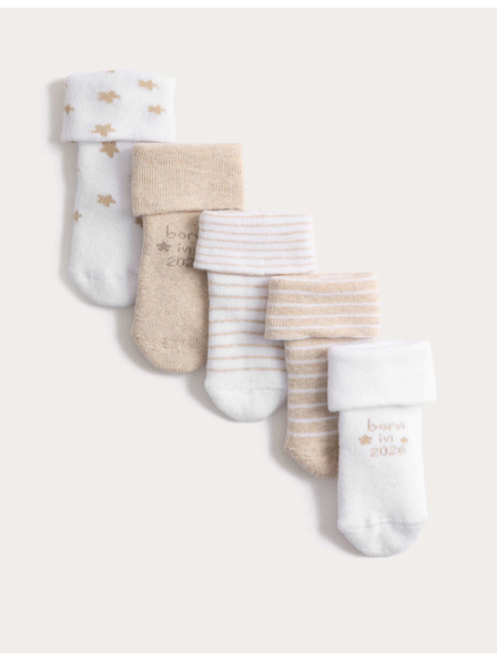 Marks & Spencer Froté ponožky s "Born in 2026" a vysokým podielom bavlny (0–12 mesiacov), 5 párov Marks & Spencer biela