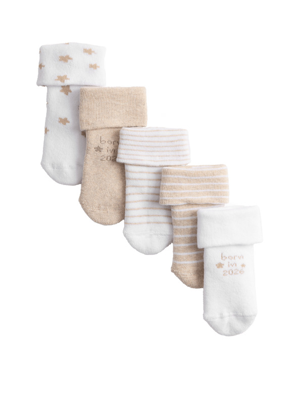Marks & Spencer Froté ponožky s "Born in 2026" a vysokým podielom bavlny (0–12 mesiacov), 5 párov Marks & Spencer biela