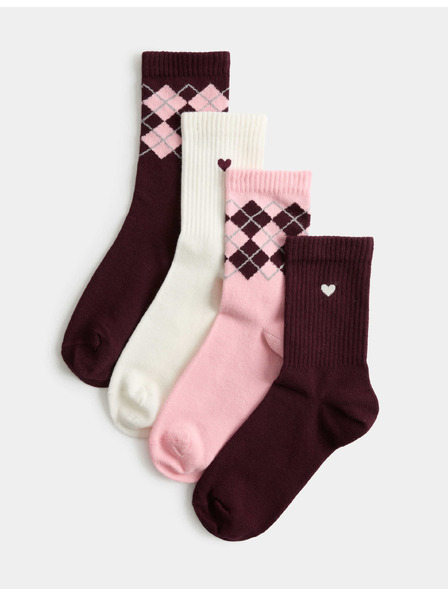 Marks & Spencer Sada 4 párov člankových ponožiek s vysokým podielom bavlny a geometrickým vzorom Marks & Spencer červená