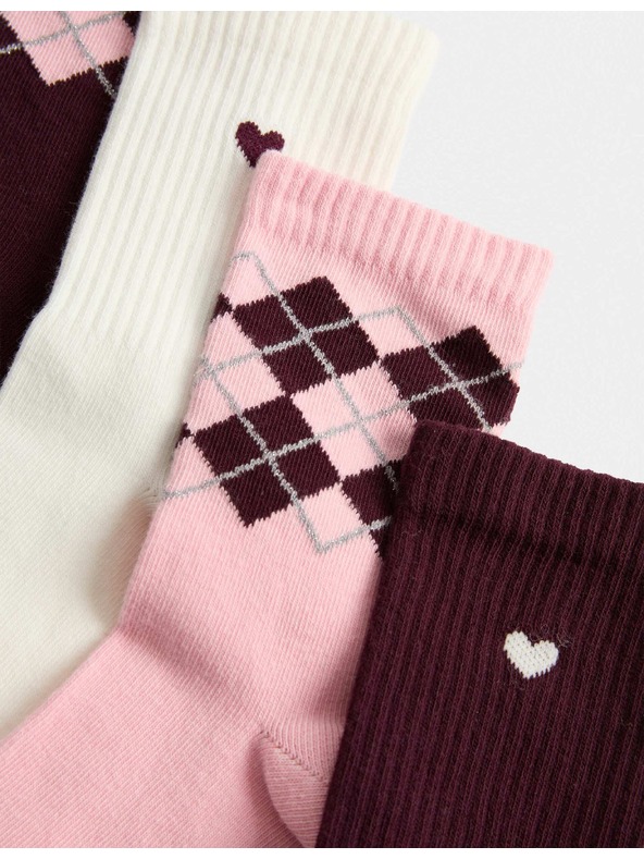 Marks & Spencer Sada 4 párov člankových ponožiek s vysokým podielom bavlny a geometrickým vzorom Marks & Spencer červená