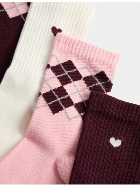 Marks & Spencer Sada 4 párov člankových ponožiek s vysokým podielom bavlny a geometrickým vzorom Marks & Spencer červená