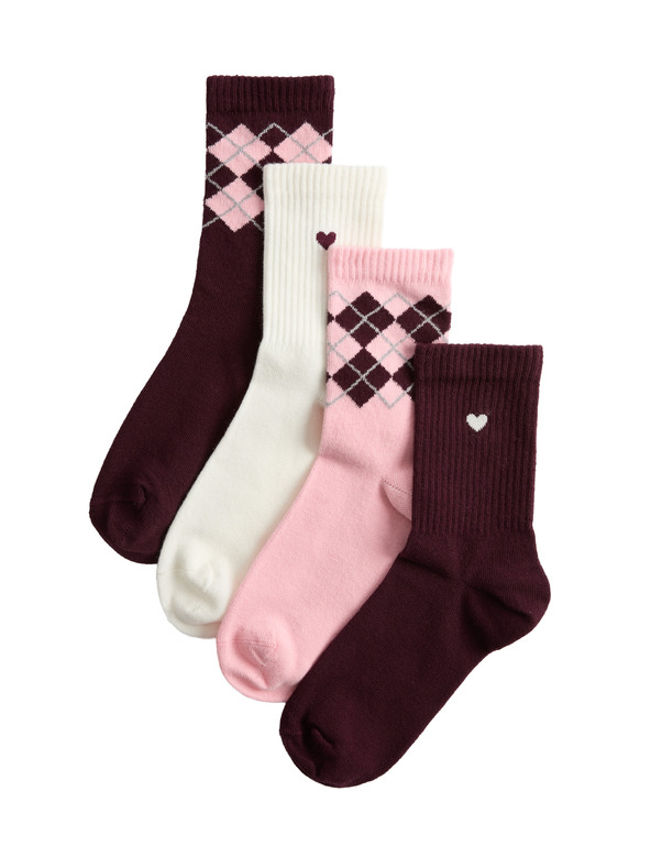 Marks & Spencer Sada 4 párov člankových ponožiek s vysokým podielom bavlny a geometrickým vzorom Marks & Spencer červená