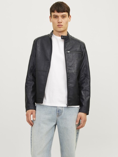 Jack & Jones JJEDYLAN čierna pánska koženková bunda