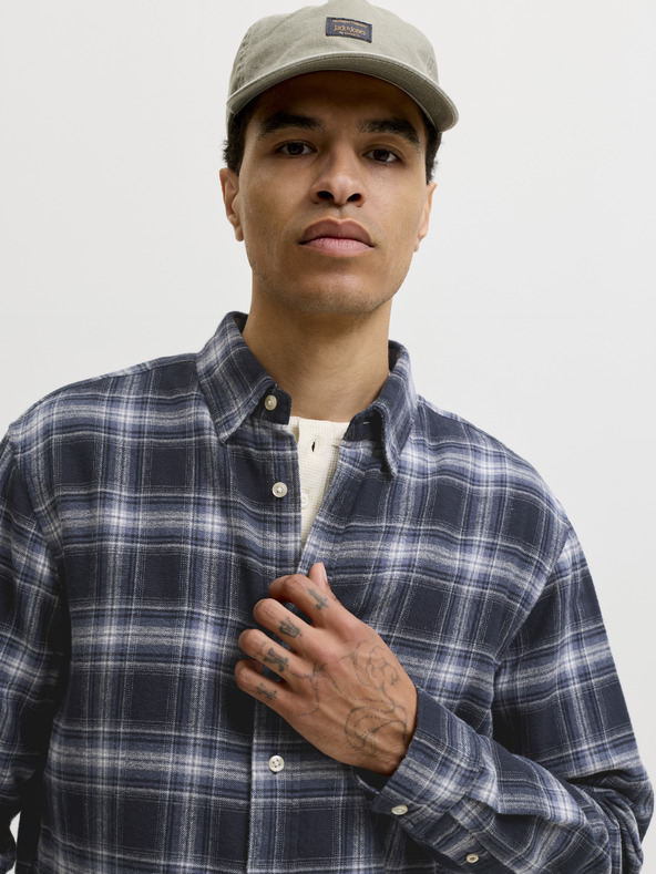 Jack & Jones Flanelová pánska kockovaná košeľa navy