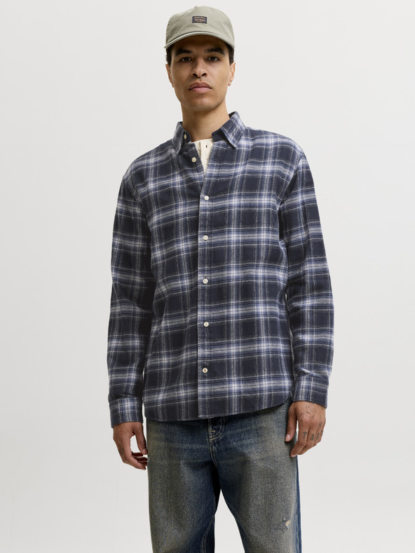 Jack & Jones Flanelová pánska kockovaná košeľa navy