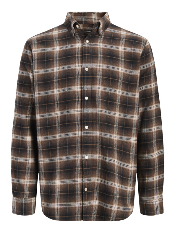 Jack & Jones Flanelová kockovaná pánska košeľa hnedá