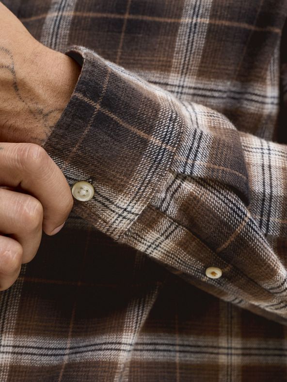 Jack & Jones Flanelová kockovaná pánska košeľa hnedá