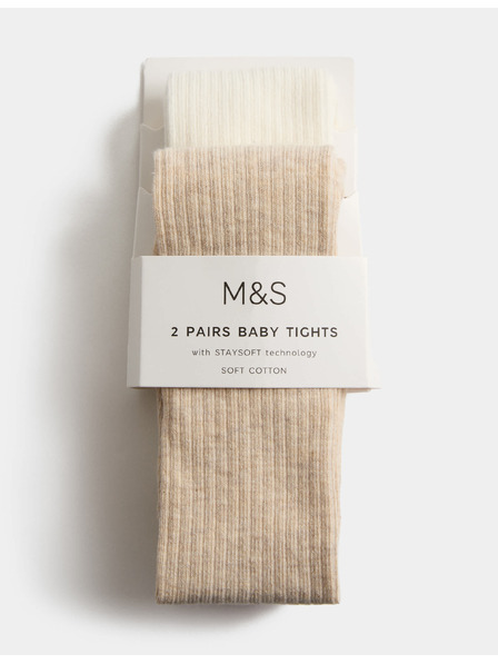Marks & Spencer Sada 2 ks pančúch s rebrovaním a vysokým podielom bavlny (0–3 roky) Marks & Spencer smotanová