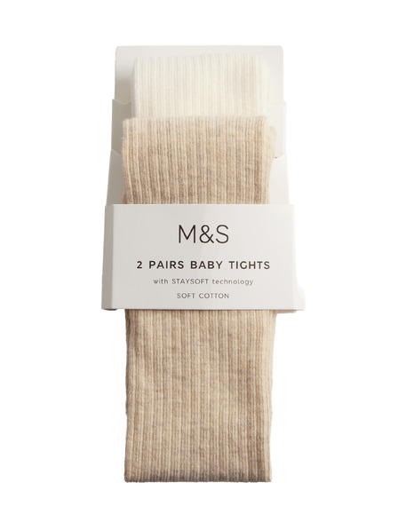 Marks & Spencer Sada 2 ks pančúch s rebrovaním a vysokým podielom bavlny (0–3 roky) Marks & Spencer smotanová