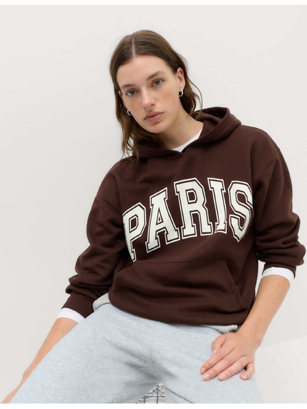 Marks & Spencer Grafická mikina s kapucňou a vysokým podielom bavlny Marks & Spencer hnedá